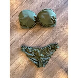 Victoria's Secret Olive Green Ruched Ruffle Bikini Swimsuit Set M M